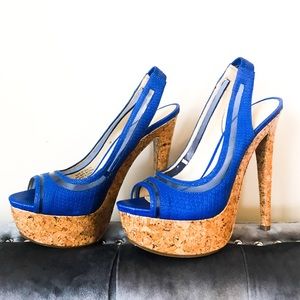 67% OFF! Enzo Angioloni Blue Cork Platform Sandals